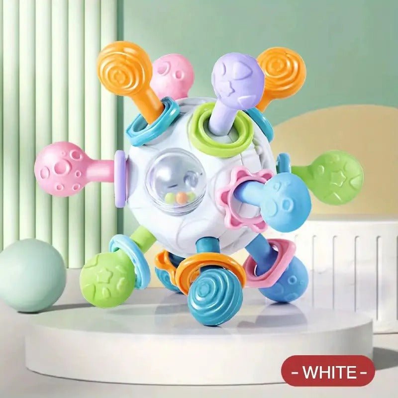 Multisensory Orbit Ball | Baby Teether, Rattle & 180° Clicking Toy, making sounds